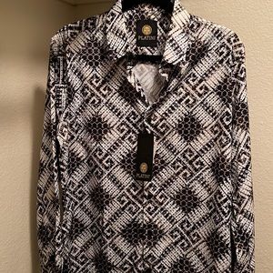 Black, White and Gold Geometric Dress Shirt